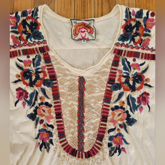 Johnny Was Embroidered Pullover Long-Sleeve Tunic Top 3/4 Sleeve Size M - Picture 2 of 10